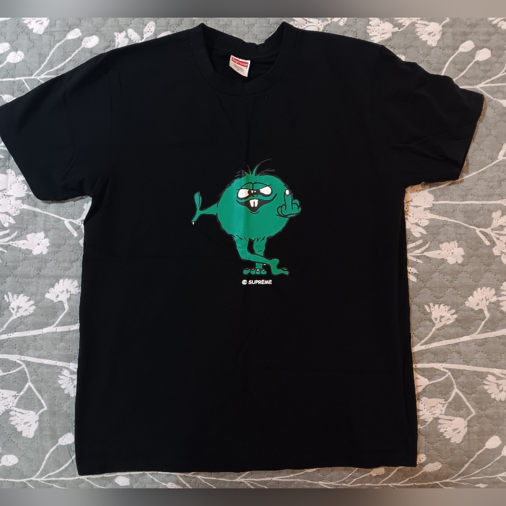 Supreme Black Tee with Green Cartoon Graphic